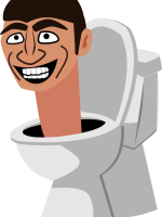 Illustration of a cartoon head emerging from a toilet, representing “Skibidi Toilet.”